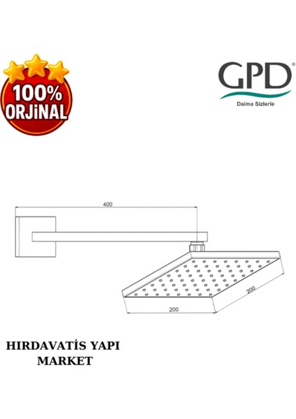 Gri Ankastre Duş Başlığı 200X200, Şık ve Modern Tasarım, Kolay Montaj fırsatları