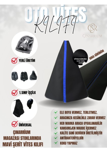 Hyundai Getz Siyah Deri Özel Yeni Tasarım Mavi Şerit Spor Dikiş Vites Körüğü