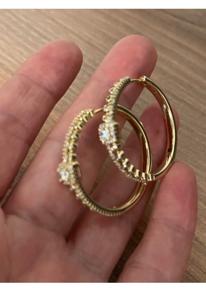Küpe Xupıng Kalite Taşlı 3,5 cm Çapında 14 K Renk Günlük ve Gece Şıklığına Uygun Çok Şık Küpe fiyatları