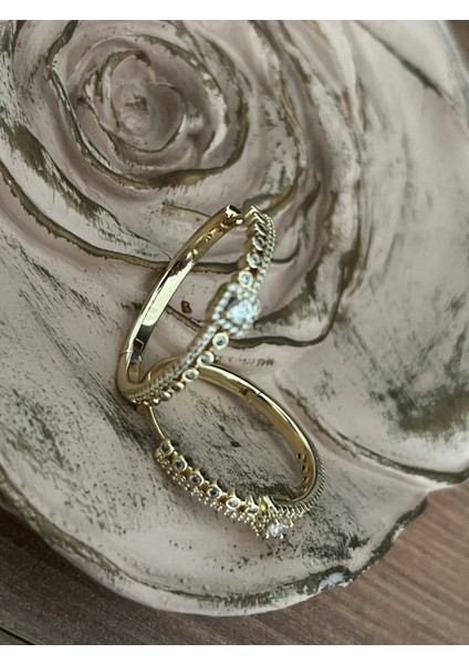 Küpe Xupıng Kalite Taşlı 3,5 cm Çapında 14 K Renk Günlük ve Gece Şıklığına Uygun Çok Şık Küpe modelleri