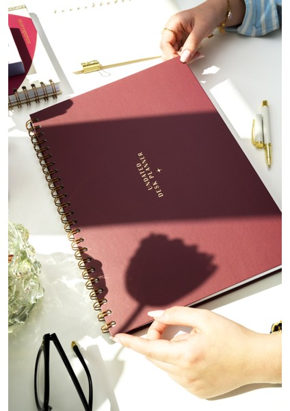 Süresiz Haftalık Masaüstü Planlayıcı 12 Aylık Undated Desk Planner Bordo