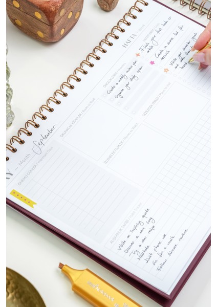 Süresiz Haftalık Masaüstü Planlayıcı 12 Aylık Undated Desk Planner Bordo modelleri