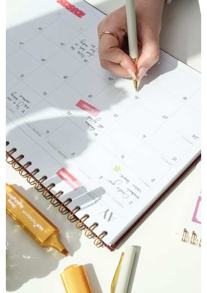Süresiz Haftalık Masaüstü Planlayıcı 12 Aylık Undated Desk Planner Bordo indirimleri