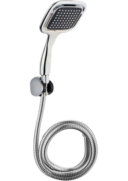 Şık Siyah Kare Banyo Seti, Duş Başlığı ve Hortumu ile Modern Tasarım