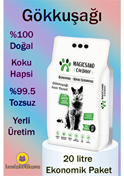 Gökkuşağı Bentonit Kedi Kumu 20 lt Bitkisel Koku ve Etkili Topaklaşma modelleri