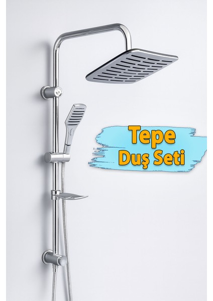Krom Dikdörtgen Tepe Duş Seti, Dayanıklı ve Şık Banyo Yağmurlama Başlığı
