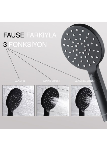 3 Fonksiyonlu Oval Siyah El Duş Başlığı KE121-B fiyatları