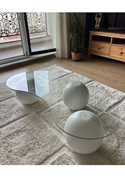 3 Top Beyaz Cam Orta Sehpa 120x70 cm Fonksiyonel Kullanım fırsatları