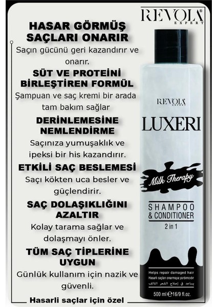 Luxeri 2'si 1 Arada Şampuan ve Kondisyoner Yıpranmış Saçlar Için Onarıcı 500 ml Milk Therapy fiyatları