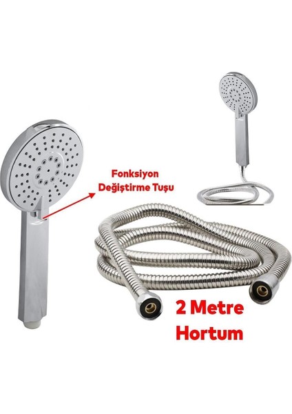 3'lü Şık Banyo Duş Başlığı Seti Metal Hortumlu Yuvarlak Tasarım modelleri