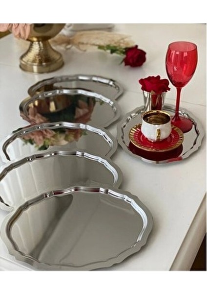 20 25 cm Paslanmaz Sorelis Çelik Oval 6 Adet Çay Kahve Sunum Ikram Söz Nişan Yüzük Tepsisi