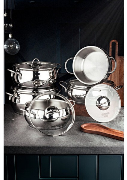 Mango Kitchen Çelik Tencere Seti 10 Parça Paslanmaz Çelik Şık Tasarım 18/10 Gri Renk fiyatları