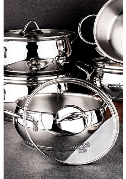Mango Kitchen Çelik Tencere Seti 10 Parça Paslanmaz Çelik Şık Tasarım 18/10 Gri Renk indirimleri