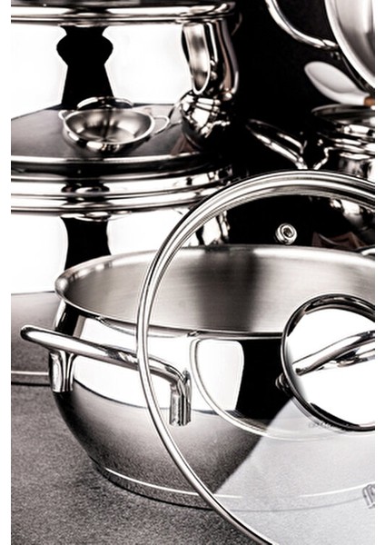 Mango Kitchen Çelik Tencere Seti 10 Parça Paslanmaz Çelik Şık Tasarım 18/10 Gri Renk