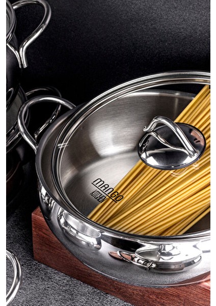 Mango Kitchen Çelik Tencere Seti 10 Parça Paslanmaz Çelik Şık Tasarım 18/10 Gri Renk