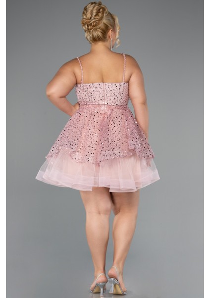 Askılı Kısa Pullu Büyük Beden Nişan Elbisesi ABK2436 fiyatları