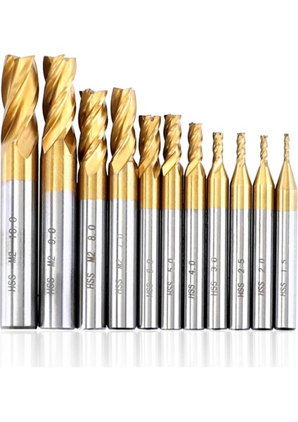 11PCS Freze Kesicileri 4-Flute Titanyum Kaplamalı Hss End Mill Seti 1.5-10MM Cnc Yönlendirici Biti Ahşap Çelik Freze (Yurt Dışından)
