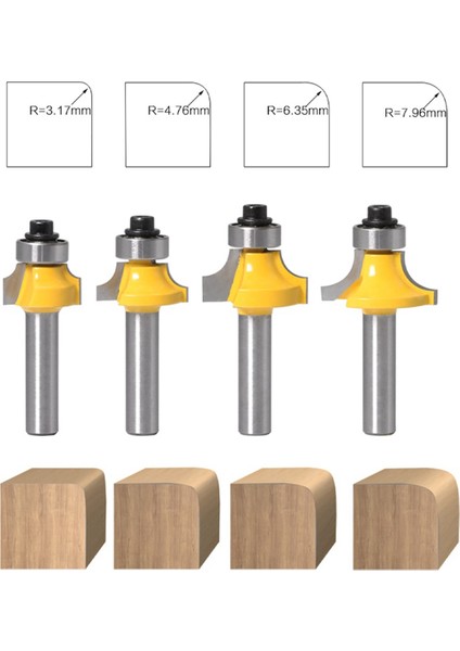 4pcs 8mm Shank Roundover Touter Bit Set-Wood Working Freze Kesici Kenar Yuvarlama ve Pahlatma (Yurt Dışından) indirimleri