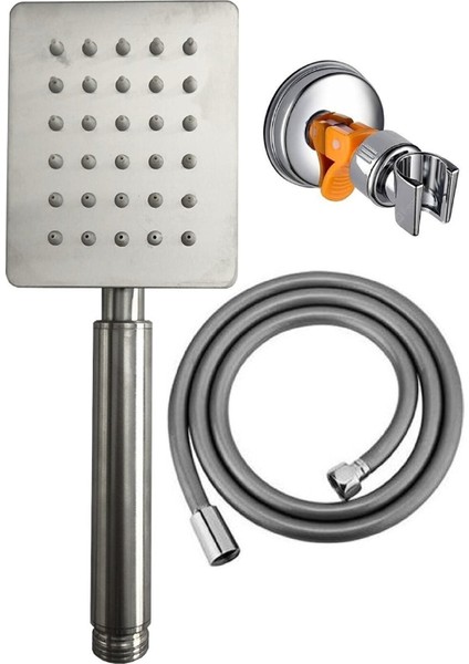 Krom Paslanmaz Duş Seti Siyah Hortum ve Mafsal ile Kolay Kullanım