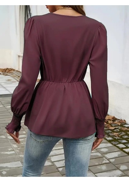 Kadın Uzun Kollu Kruvaze Yakalı Önden Bağlamalı Ithal Krep Bluz modelleri