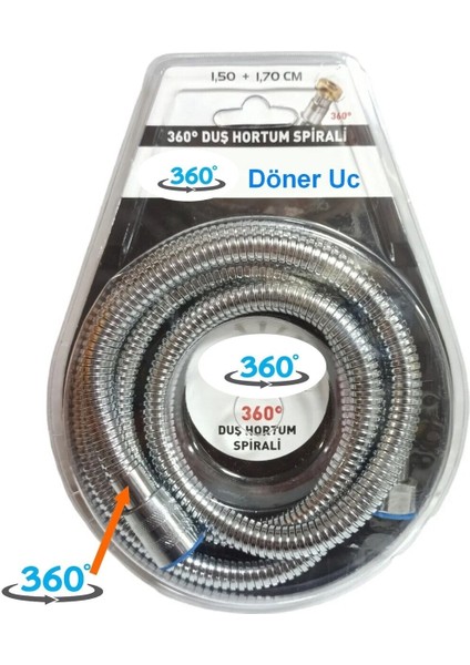 170CM Uzun Spiralli Duş Hortumu, 360° Dönen Her Duş Başlığı ile Uyumlu