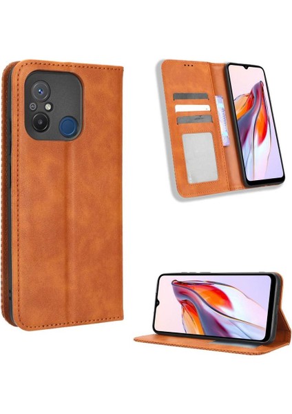 Xiaomi Redmi 12C Premium Pu Deri Kılıf Tpu Tampon Kart Tutucu Ayaklı Gizli Manyetik Adsorpsiyonlu Darbeye Dayanıklı Flip Cüzdan Kılıf (Yurt Dışından)