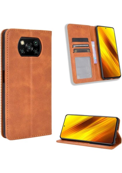 Xiaomi Poco X3 Nfc Premium Pu Deri Kılıf Tpu Tampon Kart Tutucu Ayaklı Gizli Manyetik Adsorpsiyonlu Darbeye Dayanıklı Flip Cüzdan Kılıf (Yurt Dışından)