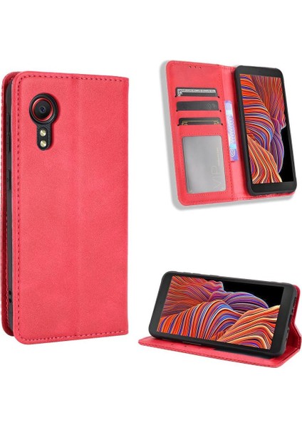 Samsung Galaxy Xcover 5 Premium Pu Deri Kılıf Tpu Tampon Kart Tutucu Ayaklı Gizli Manyetik Adsorpsiyonlu Darbeye Dayanıklı Flip Cüzdan Kılıf (Yurt Dışından)