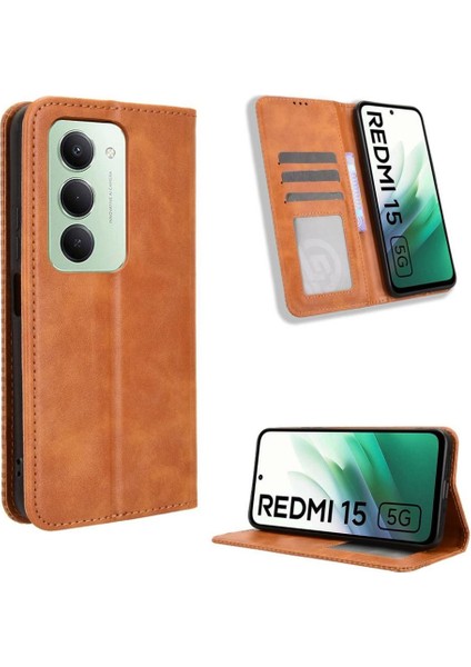 Xiaomi Redmi 15 5g Premium Pu Deri Kılıf Tpu Tampon Kart Tutucu Ayaklı Gizli Manyetik Adsorpsiyonlu Darbeye Dayanıklı Flip Cüzdan Kılıf (Yurt Dışından)