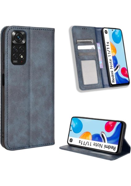 Xiaomi Redmi Note 11S Premium Pu Deri Kılıf Tpu Tampon Kart Tutucu Ayaklı Gizli Manyetik Adsorpsiyonlu Darbeye Dayanıklı Flip Cüzdan Kılıf (Yurt Dışından)