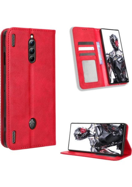 Zte Nubia Red Magic 8 Pro/pro Plus Premium Pu Deri Kılıf Tpu Tampon Kart Tutucu Ayaklı Gizli Manyetik Adsorpsiyonlu Darbeye Dayanıklı Flip Cüzdan Kılıf (Yurt Dışından)