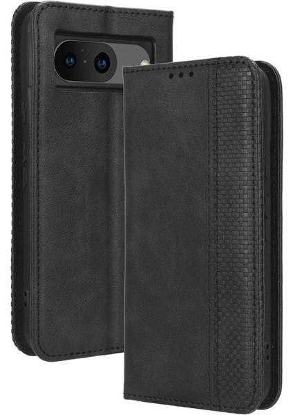 Google Pixel 8 Premium Pu Deri Kılıf Tpu Tampon Kart Tutucu Ayaklı Gizli Manyetik Adsorpsiyonlu Darbeye Dayanıklı Flip Cüzdan Kılıf (Yurt Dışından)