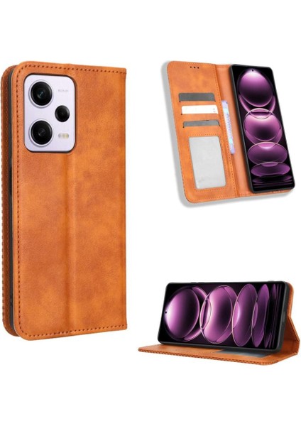 Xiaomi Redmi Note 12 Pro 5g Premium Pu Deri Kılıf Tpu Tampon Kart Tutucu Ayaklı Gizli Manyetik Adsorpsiyonlu Darbeye Dayanıklı Flip Cüzdan Kılıf (Yurt Dışından)