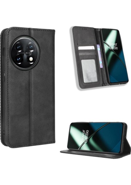 Oneplus 11 5g Premium Pu Deri Kılıf Tpu Tampon Kart Tutucu Ayaklı Gizli Manyetik Adsorpsiyonlu Darbeye Dayanıklı Flip Cüzdan Kılıf (Yurt Dışından)
