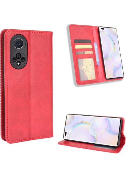 Honor 50 Pro 5g Premium Pu Deri Kılıf Tpu Tampon Kart Tutucu Ayaklı Gizli Manyetik Adsorpsiyonlu Darbeye Dayanıklı Flip Cüzdan Kılıf (Yurt Dışından)