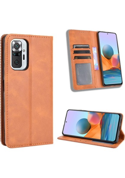 Xiaomi Redmi Note 10 Pro Premium Pu Deri Kılıf Tpu Tampon Kart Tutucu Ayaklı Gizli Manyetik Adsorpsiyonlu Darbeye Dayanıklı Flip Cüzdan Kılıf (Yurt Dışından)