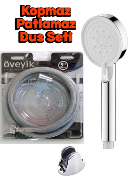 5 Fonksiyonlu Su Tasarruflu Turbo Duş Başlığı ve Hortumu, Gri Renk
