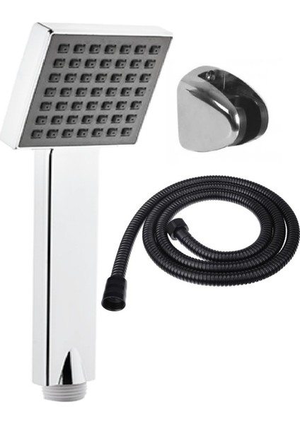 Modern Duş Seti: Siyah Başlık, Hortum ve Mafsal ile Şık Tasarım