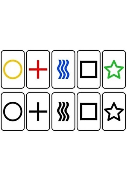 Renkli ESP Zener Kartları 50 Parça 5 Farklı Şekil ve Renk ile Telepati ve Durugörü İçin