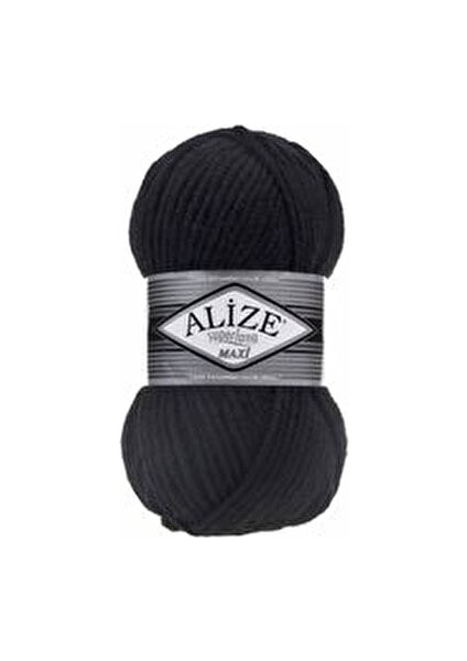 Süperlana Maxi Kalın El Örgü İpi Yün Malzemeden Siyah Renk 149 gr