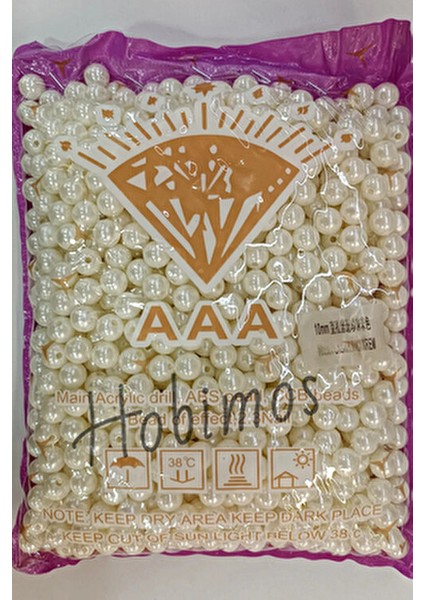 Krem Renk Plastik İnci Boncuk Takı Yapımında Kullanım İçin 500 GR 10 MM A Kalite