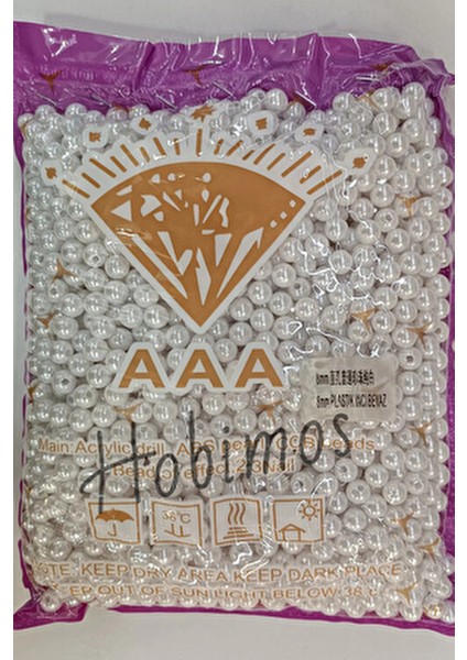 500GR 8mm Beyaz Renk Plastik Inci Boncuk, Takı Yapım Boncuğu (~1750 Adet)