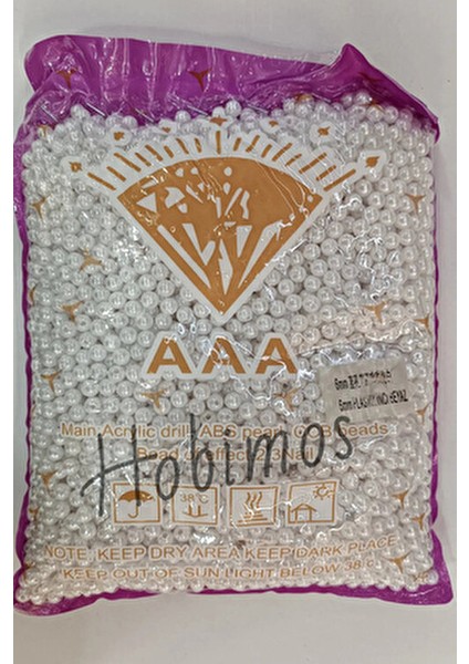 100GR 6mm Beyaz Renk Plastik Inci Boncuk, Takı Yapım Boncuğu (~960 Adet)