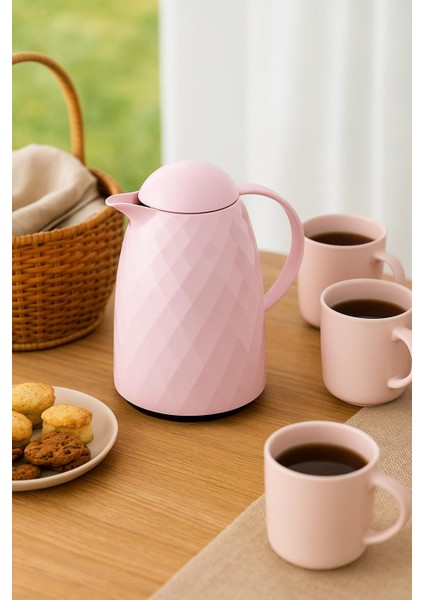 1 Lt Akrilik Soft Pembe Çay Termosu 12 Saat Sıcak 24 Saat Soğuk