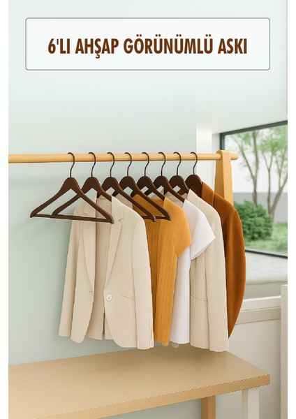 6’lı Ahşap Görünümlü Askı Kahve 44 cm