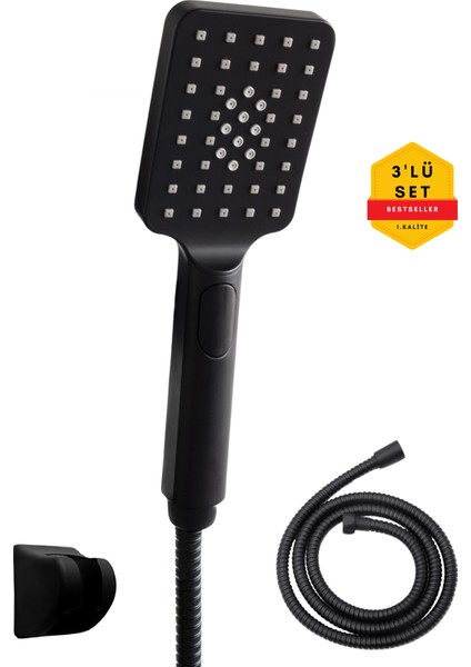 Şık Siyah 2 Fonksiyonlu, Hortumlu, Mafsallı El Duşu Seti