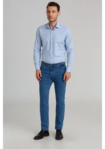 Lacivert Pamuk 5 Cepli Denim Erkek Pantolon PNJ24Y24106_D39
