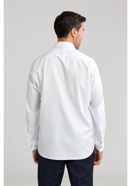 Erkek Regular Fit Klasik Yaka Duble Manşet Cepsiz Beyaz Gömlek GMKLS1KC224007_D01 fiyatları