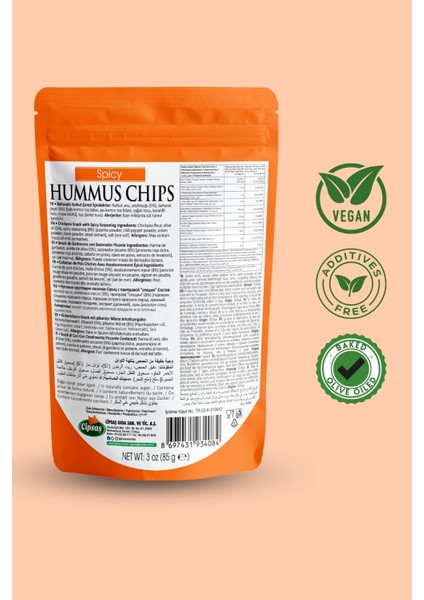 Baharat Aromalı Vegan Glütensiz Zeytinyağlı Fırınlanmış Nohut Cipsi (Hummus Chips) fiyatları