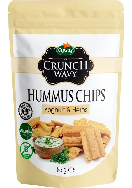 Yoğurt, Mevsim Yeşillikleri Aromalı Vejetaryen Glütensiz Zeytinyağlı Fırınlanmış Nohut Cipsi (Hummus Chips)